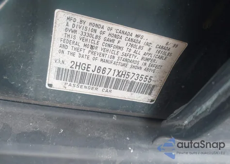 1999 Honda Civic Lx из США, поврежденный, VIN 2HGEJ6671XH573555